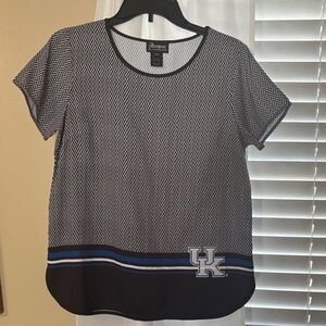 Women's Black and White Top with Blue Accents